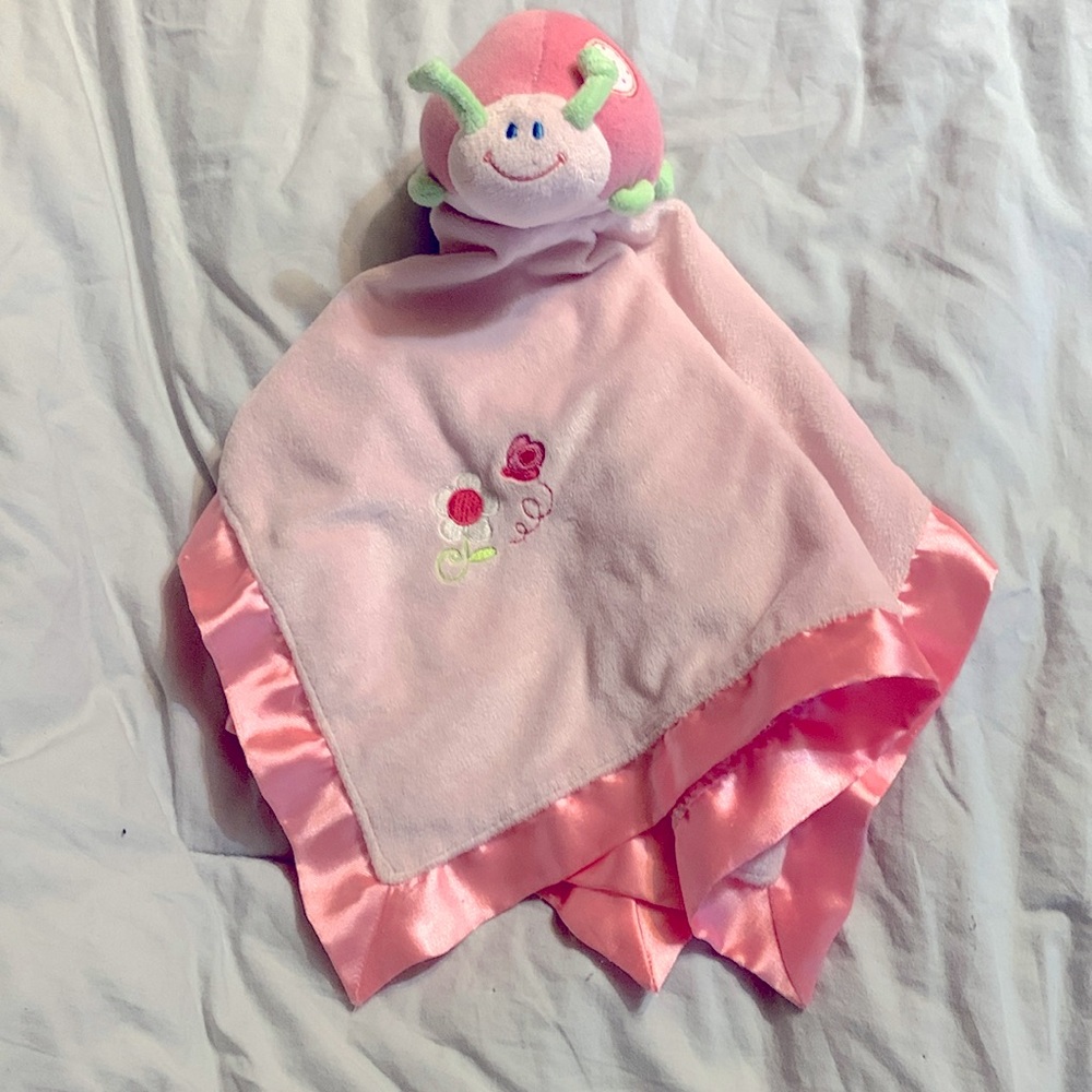 Love bug pink and white Baby Lovey Security Blanket